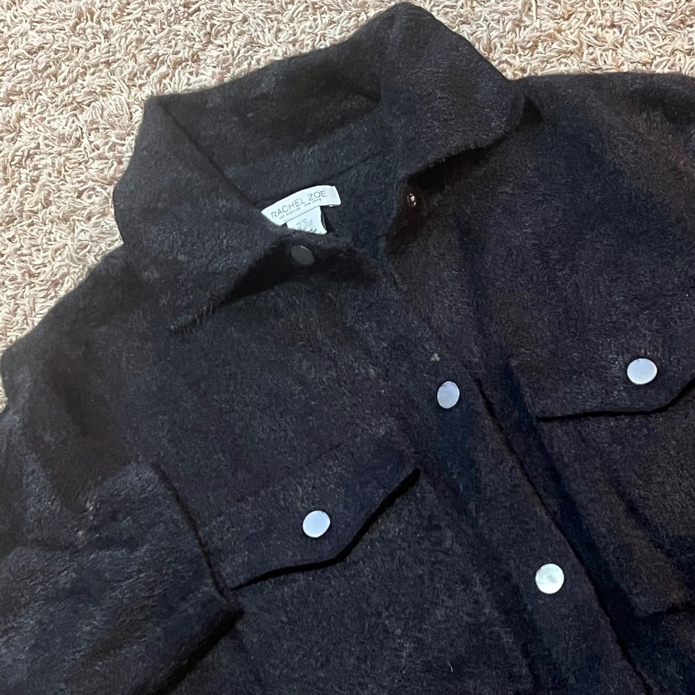 Rachel Zoe Black Fuzzy Shacket Shirt Jacket Textured Button Front Women's 2X